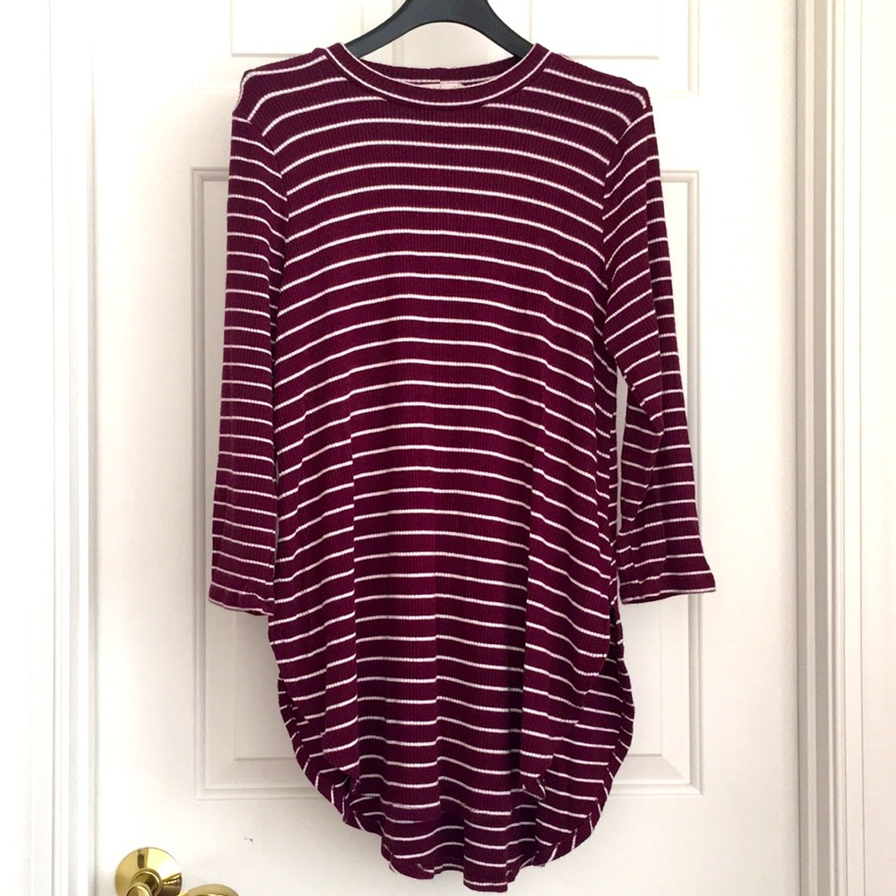 Love on a Hanger Women’s Top XL Maroon Red Striped Tunic Ribbed Long sleeves